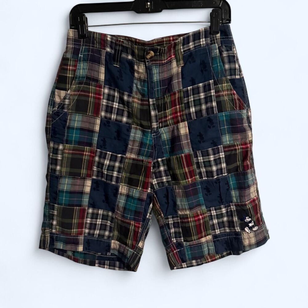 Disney Shorts Men 30 Multicolor Mickey Mouse Patchwork Madras Plaid Bottoms